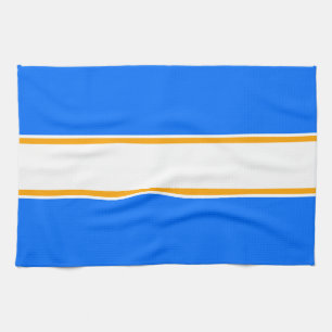 Bright Nautical Blue Yellow White Racing Stripes Tea Towel