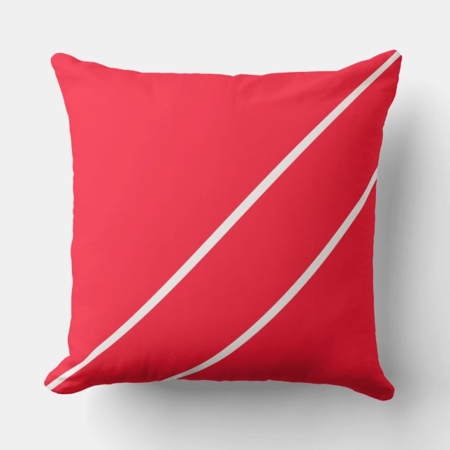 Bright Nautical Red White Diagonal Accent Stripes Cushion (Front)