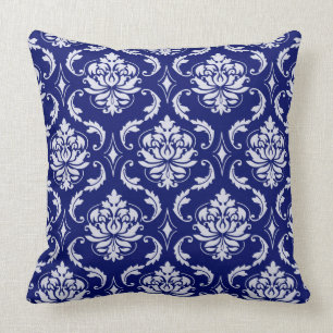Bright Navy Blue Damask Pattern Cushion