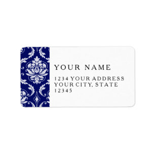 Bright Navy Blue Damask Pattern Label