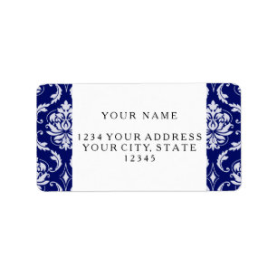 Bright Navy Blue Damask Pattern Label