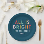 Bright navy blue modern Christmas family decor Paper Plate<br><div class="desc">Bright colourful navy blue fun modern Christmas party decor family all is bright paper plate.</div>