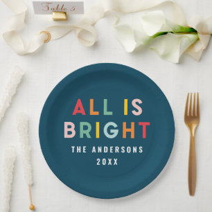 Bright navy blue modern Christmas family decor Paper Plate