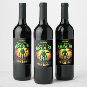 Bright Neon Aliens Watch Area 51 Wine Label