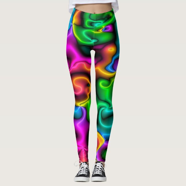 Bright Neon Colours Pattern Leggings (Front)