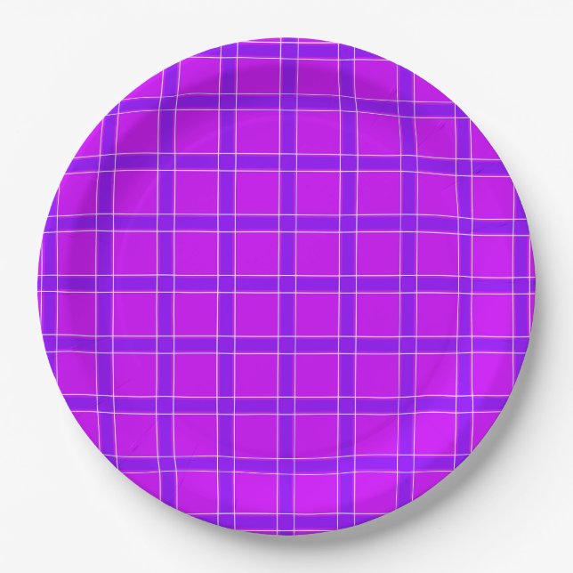 Bright neon crimson chequered pattern Throw Pillow Paper Plate (Front)