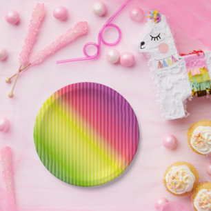 Bright neon fluorescent gradient rainbow ombre col paper plate