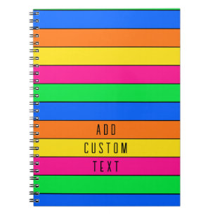 BRIGHT NEON FLUORO COLORS PINK YELLOW ORANGE LINES NOTEBOOK