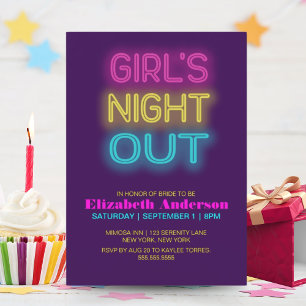 Bright Neon Glow Bachelorette Party Girls' Night Invitation