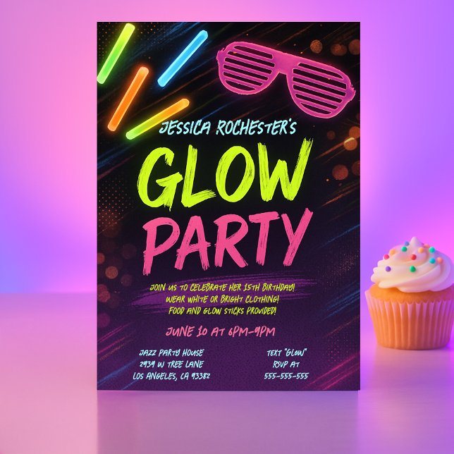 Bright Neon Glow Party Birthday  Invitation (Creator Uploaded)