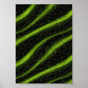 Bright Neon Green Electric Black Glitter Pattern Poster