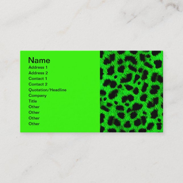 BRIGHT NEON GREEN LIME BLACK ANIMAL PRINT PATTERN BUSINESS CARD (Front)