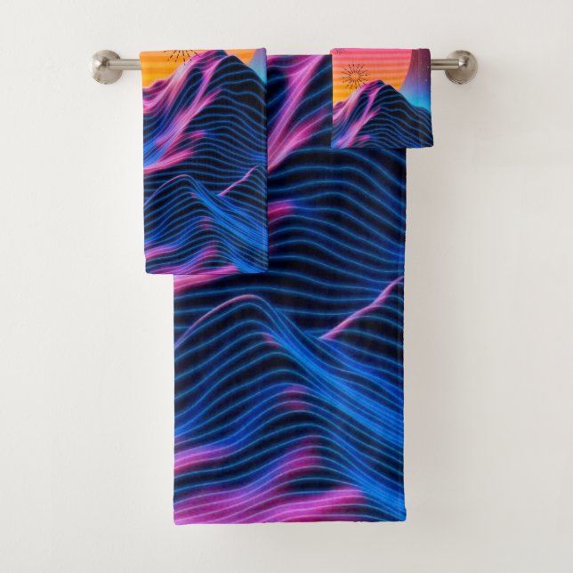 Bright Neon Mountains Dusk to Dawn Bath Towel Set (Insitu)