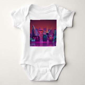 Bright neon night cityscape, vintage. baby bodysuit