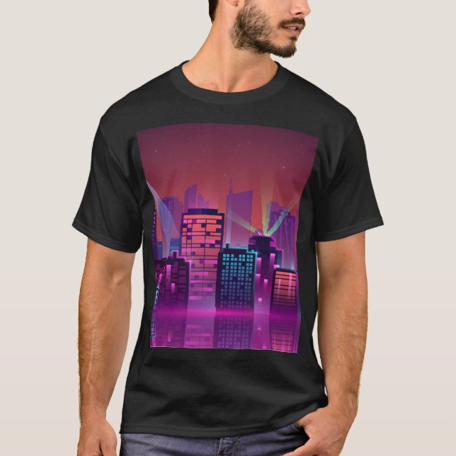 Bright neon night cityscape, vintage. T-Shirt (Front)