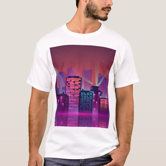 Bright neon night cityscape, vintage. T-Shirt (Front)
