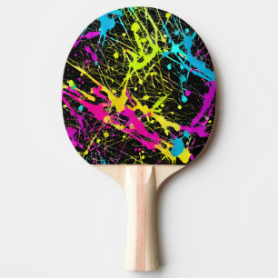 Bright Neon Paint Splatter Ping Pong Paddle