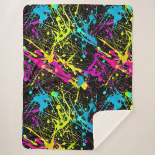 Bright Neon Paint Splatter Sherpa Blanket