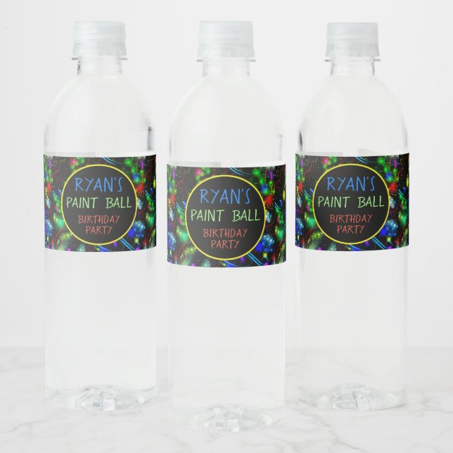 Bright Neon Paint Splatter Star Bursts Water Bottle Label (Bottles)