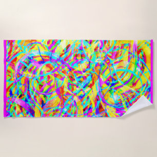 Bright Neon Patterns Print Beach Towel