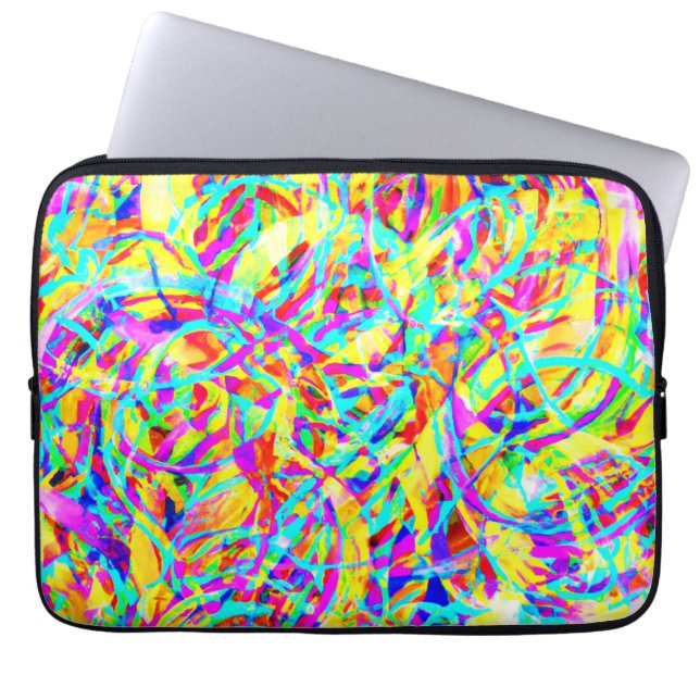 Bright Neon Patterns Print Laptop Sleeve (Front)