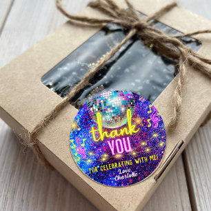 Bright Neon Pink Glow Disco Dance Party Thank You Classic Round Sticker