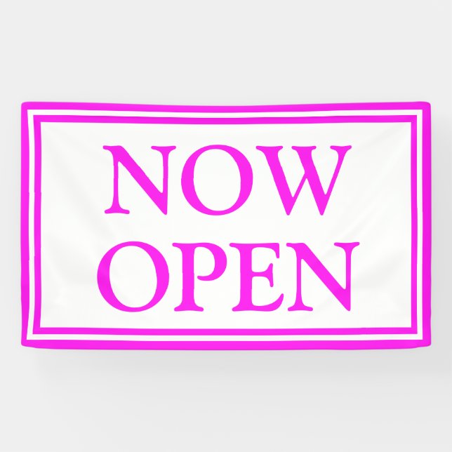 Bright Neon Pink White Business Now Open Banner (Horizontal)