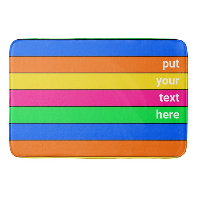 BRIGHT NEON PINK YELLOW BLUE GREEN ORANGE STRIPE BATH MAT (Front)