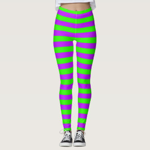 Bright Neon Purple and Green Horizontal Striped Leggings