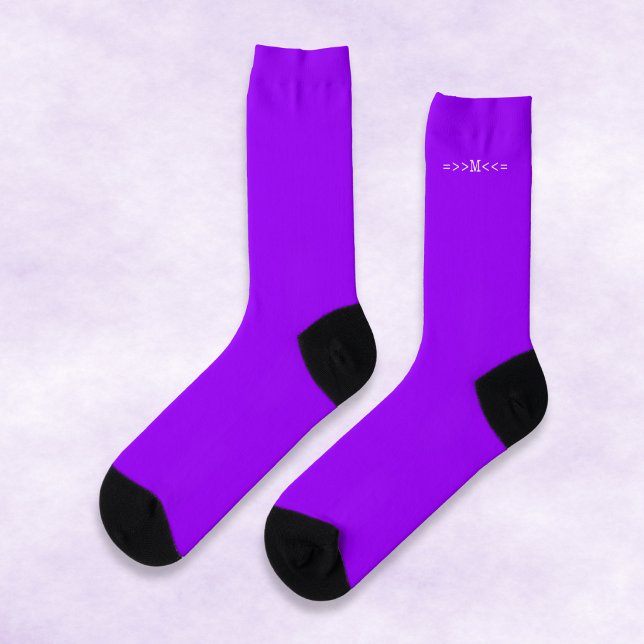 Bright Neon Purple Colour Custom Monogram Initial  Socks (Creator Uploaded)