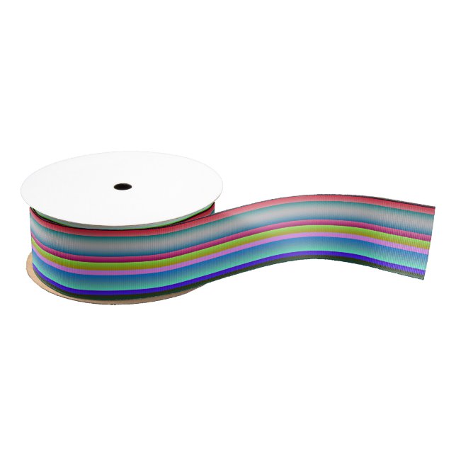 Bright Neon Rainbow Stripes Grosgrain Ribbon (Spool)