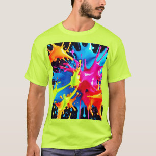Bright Neon Splashes in Abstract Art T-Shirt