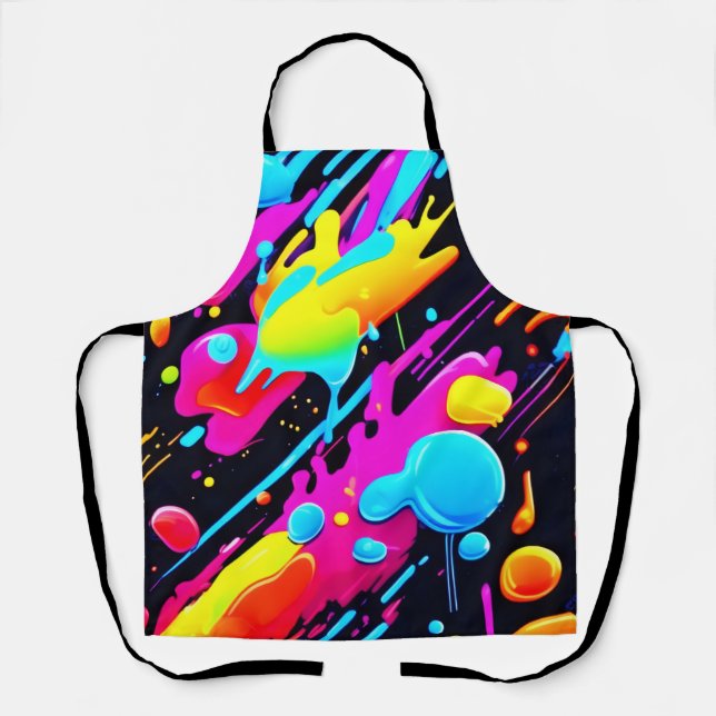 Bright Neon Splashes in Abstract Artwork Apron (Front)