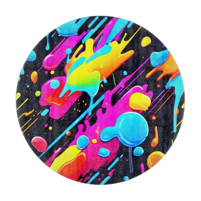 Bright Neon Splashes in Abstract Artwork Cutting Board (Front)