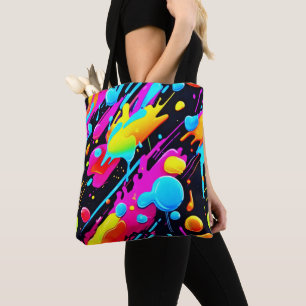 Bright Neon Splashes in Abstract Artwork Tote Bag