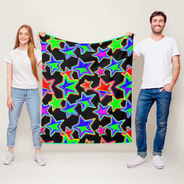 Bright Neon Starlight Pattern Fleece Blanket (In Situ)