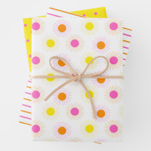 Bright Neon Sunshine Stripes and Dots  Wrapping Paper Sheet