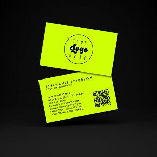 Bright Neon Yellow Custom Company Logo QR Code Business Card