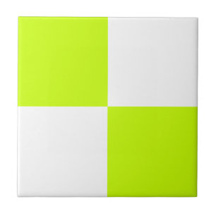 Bright Neon Yellow White Checkered Ceramic Tile
