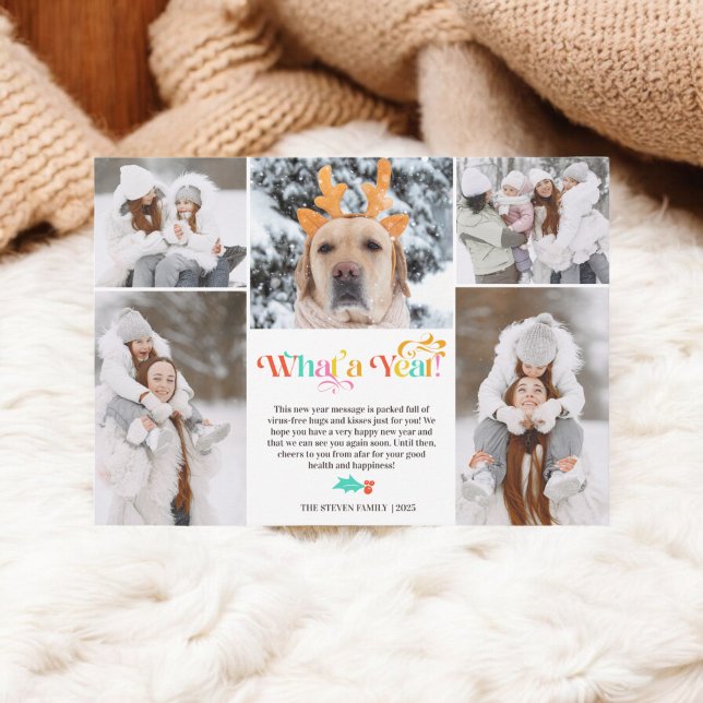 Bright New Year in review 5 photo collage grid Holiday Card (Bright New Year in review 5 photo collage grid Holiday Card)