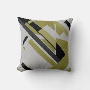 Bright Olive Black Grey Geometric Diagonal Motif Cushion
