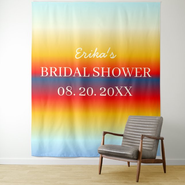 Bright Ombre Bridal Shower Backdrop Tapestry (In Situ)