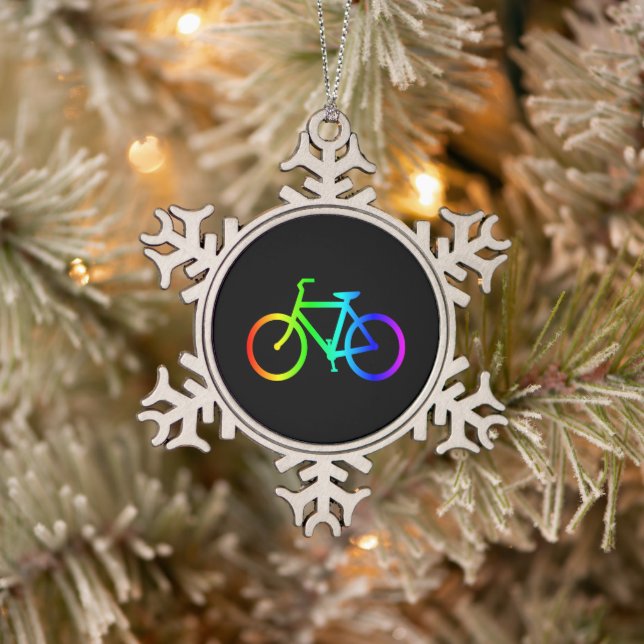 Bright Ombre Rainbow Bicycle Snowflake Pewter Christmas Ornament (Tree)