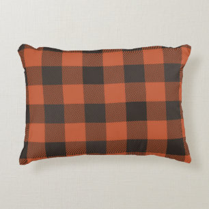 Bright Orange And Black Plaid Decorative Cushion