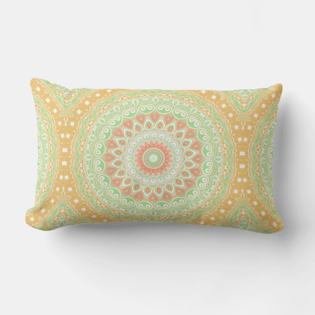 Bright Orange and Green Summer Kaleidoscope Lumbar Cushion (Front)