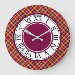 Bright Orange and Maroon Sporty Plaid Large Clock