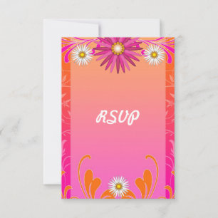 Bright Orange and Pink Floral Wedding RSVP Cards