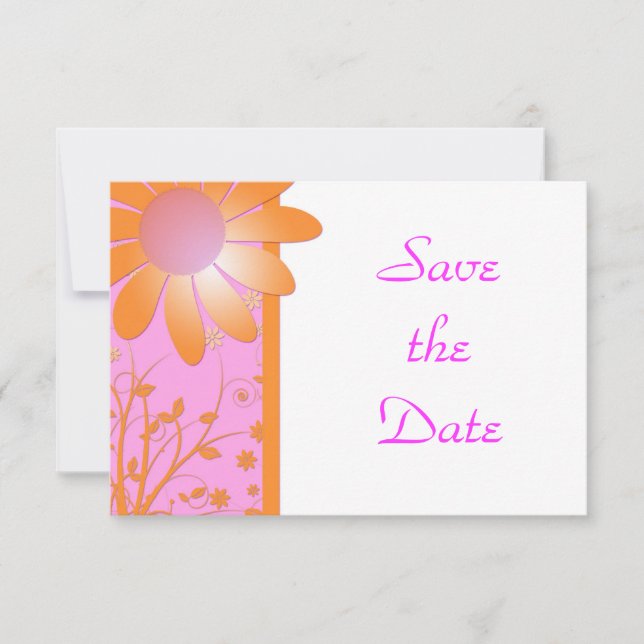 Bright Orange and Pink Wedding Save the Date (Front)