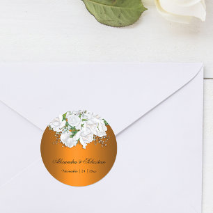 Bright Orange and White Bridal Bouquet Wedding  Classic Round Sticker