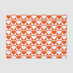 Bright Orange and White Chequered With Hearts Tissue Paper